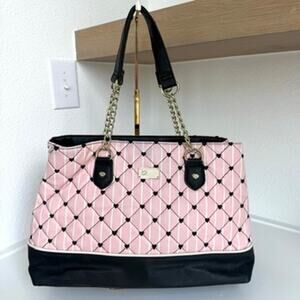 Betsey Johnson Luv Betsey Tote Bag Pink Quilted Chain Shoulder Bag Hearts Navy
